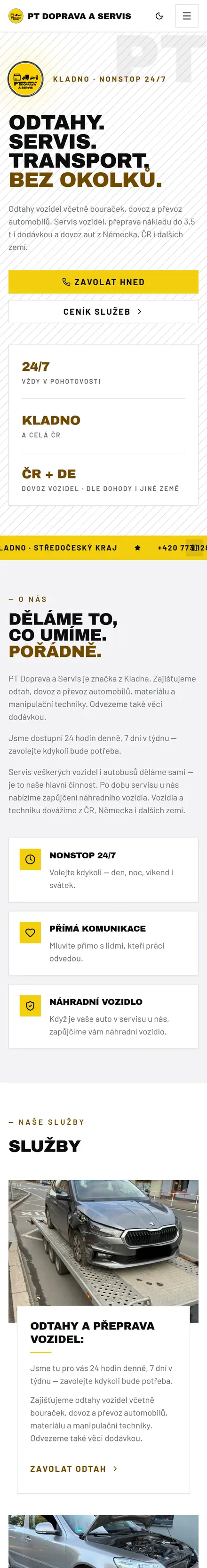 Web PT Doprava a Servis v mobilu